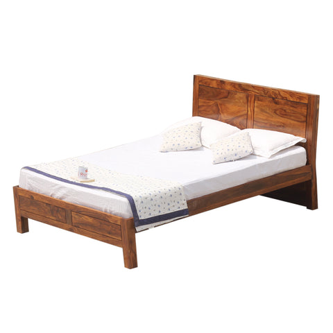 Helios Solid Wood Double Bed Without Storage in Honey Oak Finish - Rajasthali Furniture 