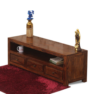 Trent Three Drawers with One Big Shelf wooden LCD cabinet in honey oak finish - Rajasthali Furniture 