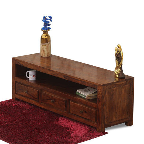 Trent Three Drawers with One Big Shelf wooden LCD cabinet in honey oak finish