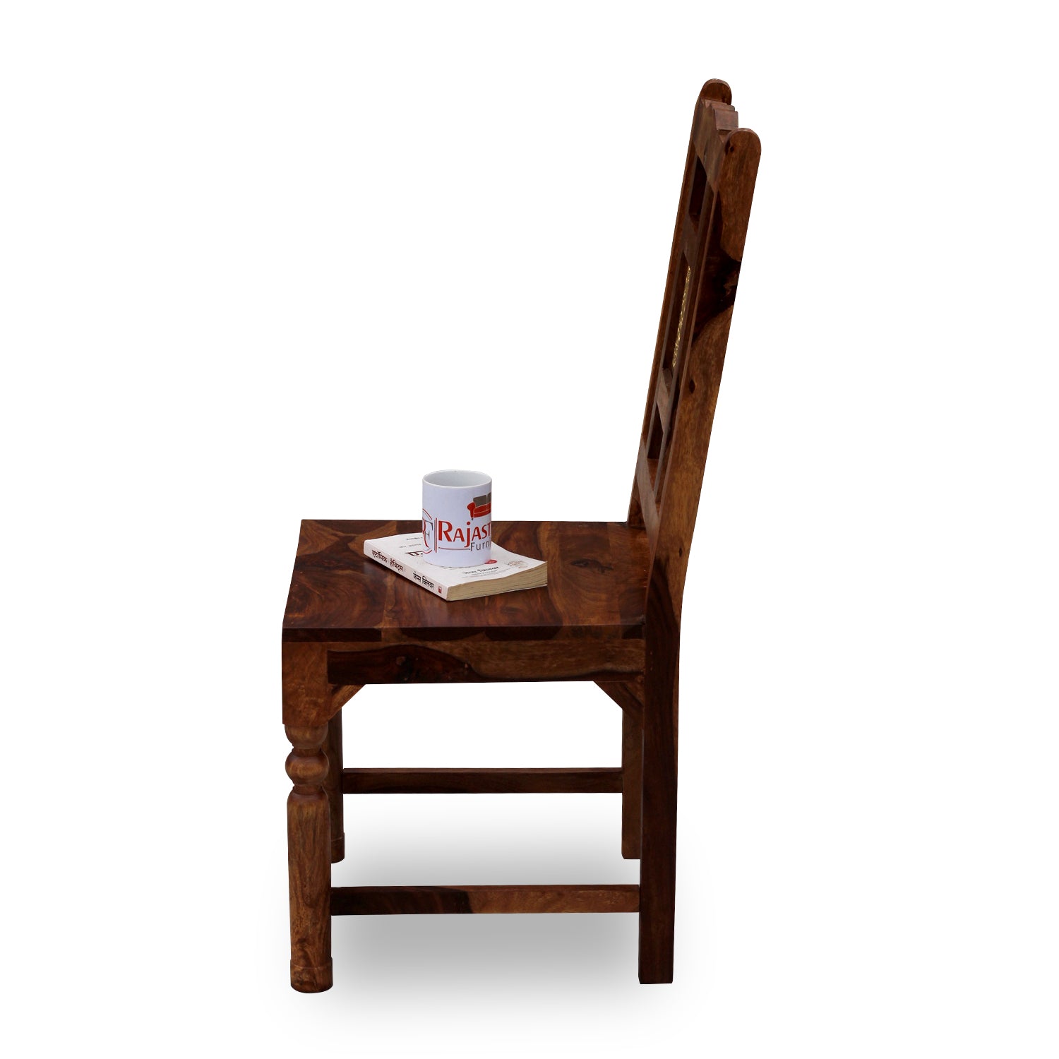 Peony Solid Sheesham Wood with Brass back Dining cum Study Chair in Natural Finish - Rajasthali Furniture 