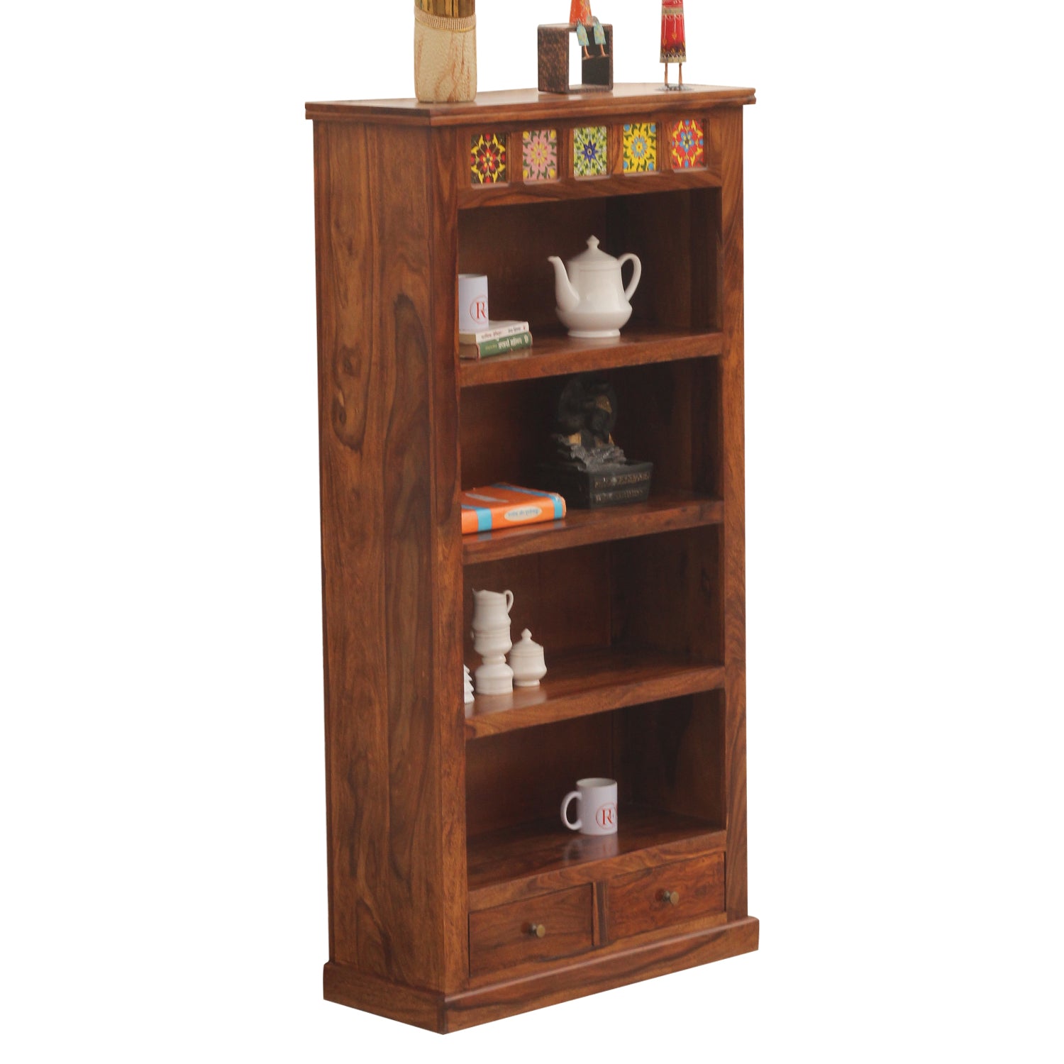 Opus Solid Wood Book Rack and Multipurpose Cabinet in Honey Oak Finish - Rajasthali Furniture 