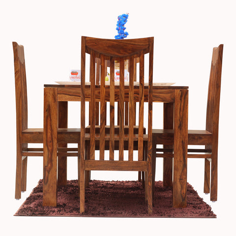 Flora Solid Sheesham Wood Four Seat Dining Table Set in Natural Finish - Rajasthali Furniture 