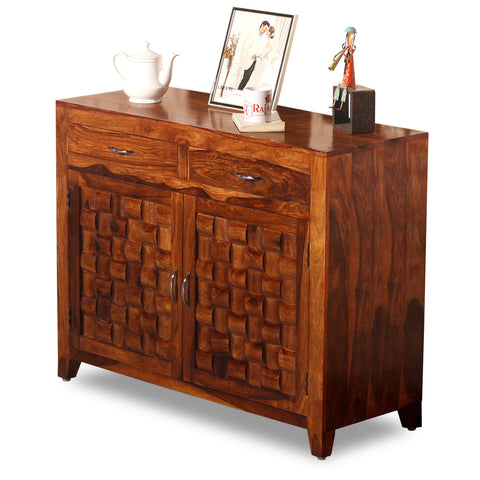 Soldi Wood Two Door and Two Drawer Niwar Sideboard in Natural Finish - Rajasthali Furniture 