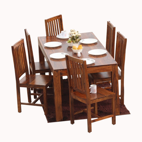 Samoa Solid Sheesham Wood Six Seat Dining Table set in Natural Finish - Rajasthali Furniture 