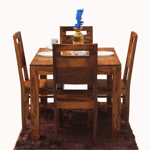 Rosa Solid Sheesham Wood Four Seat Dining table Set in Natural Finish - Rajasthali Furniture 