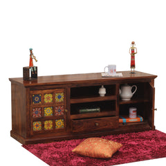 Lazio Two Door with One Center Drawer Wooden LCD Cabinet in Honey oak Finish