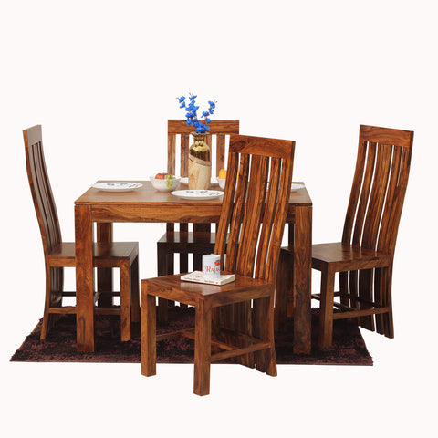 Poppy Solid Sheesham Wood Four Seat Dining table Set in Natural Finish - Rajasthali Furniture 