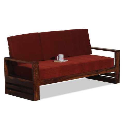 Seam Solid Wood Three Seat Sofa Set In Honey Oak Finished - Rajasthali Furniture 