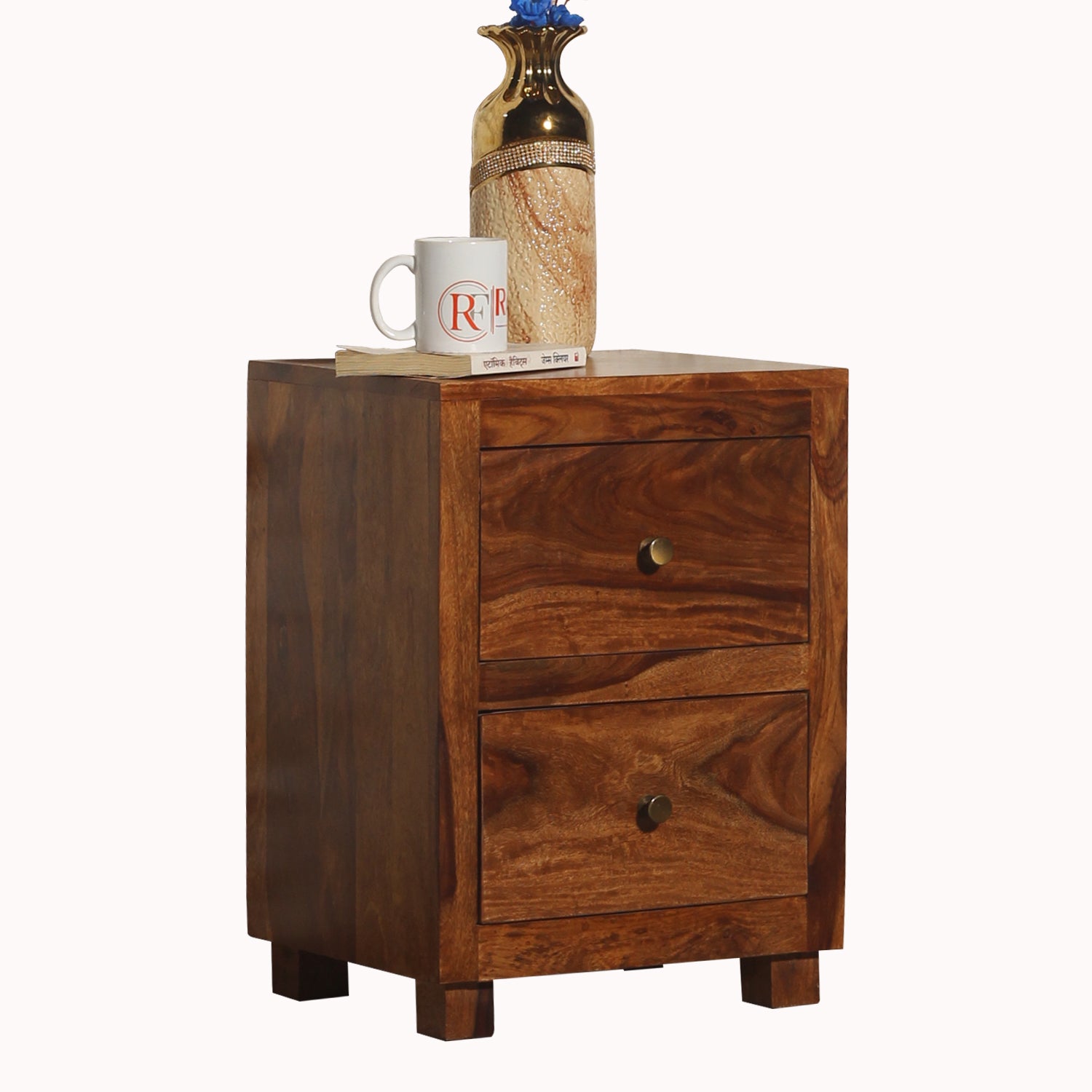 Eastleigh Two Drawer Wooden Bed Side Table in Honey oak Finish - Rajasthali Furniture 