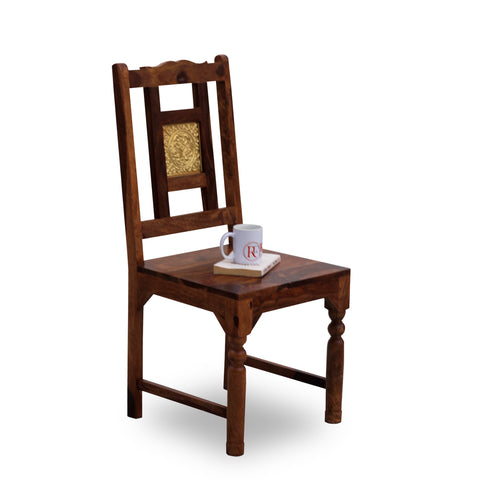 Peony Solid Sheesham Wood with Brass back Dining cum Study Chair in Natural Finish - Rajasthali Furniture 