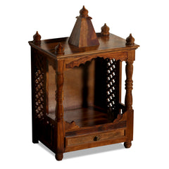 Puri Solid Wood Open Front and One Drawer Mandir in Honey Oak Finish