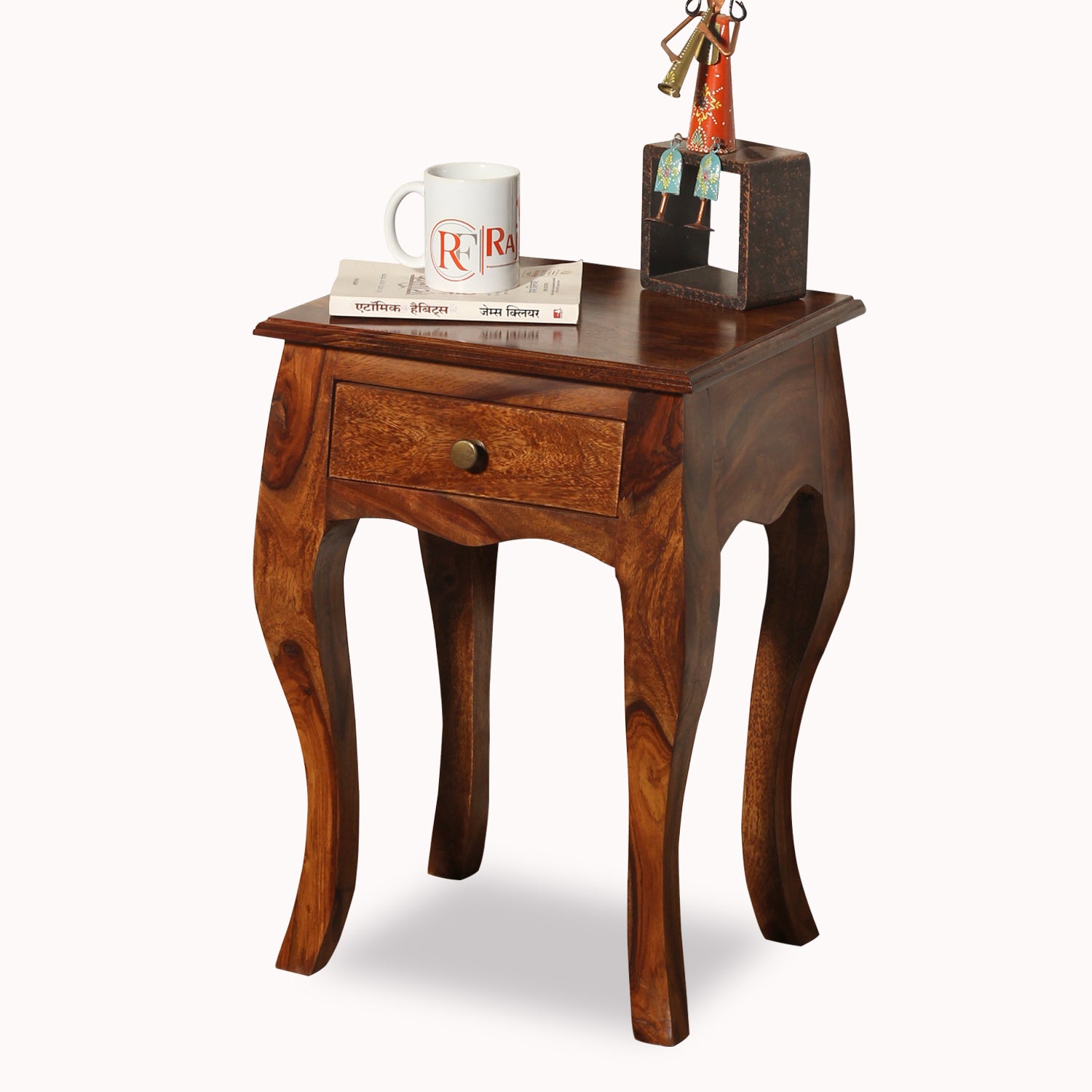 Viola Solid Sheesham Wood floor Mounted Side Table in Natural Finish - Rajasthali Furniture 