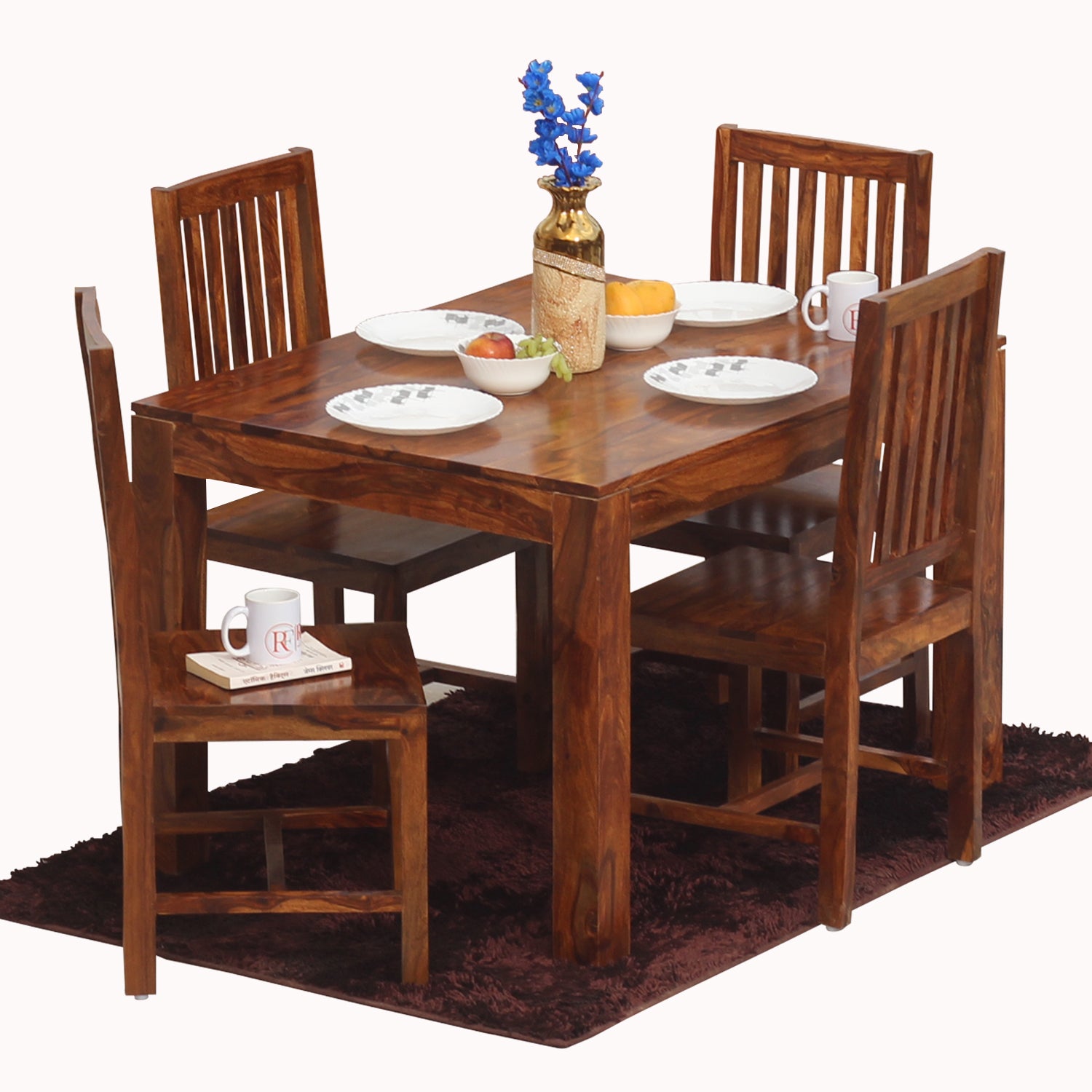 Samoa Solid Sheesham Wood Four Seat Dining Table set in Natural Finish - Rajasthali Furniture 