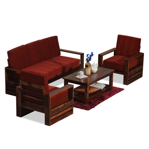 Seam Solid Wood Five Seat Sofa Set (3+1+1) In Honey Oak Finished - Rajasthali Furniture 