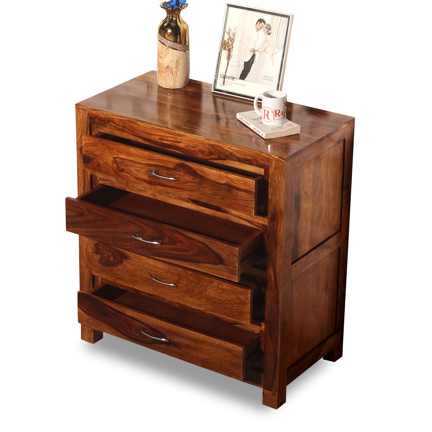 Hillary Solid Sheesham Wood Four Drawer Chest of Drawer in Natural Finish - Rajasthali Furniture 