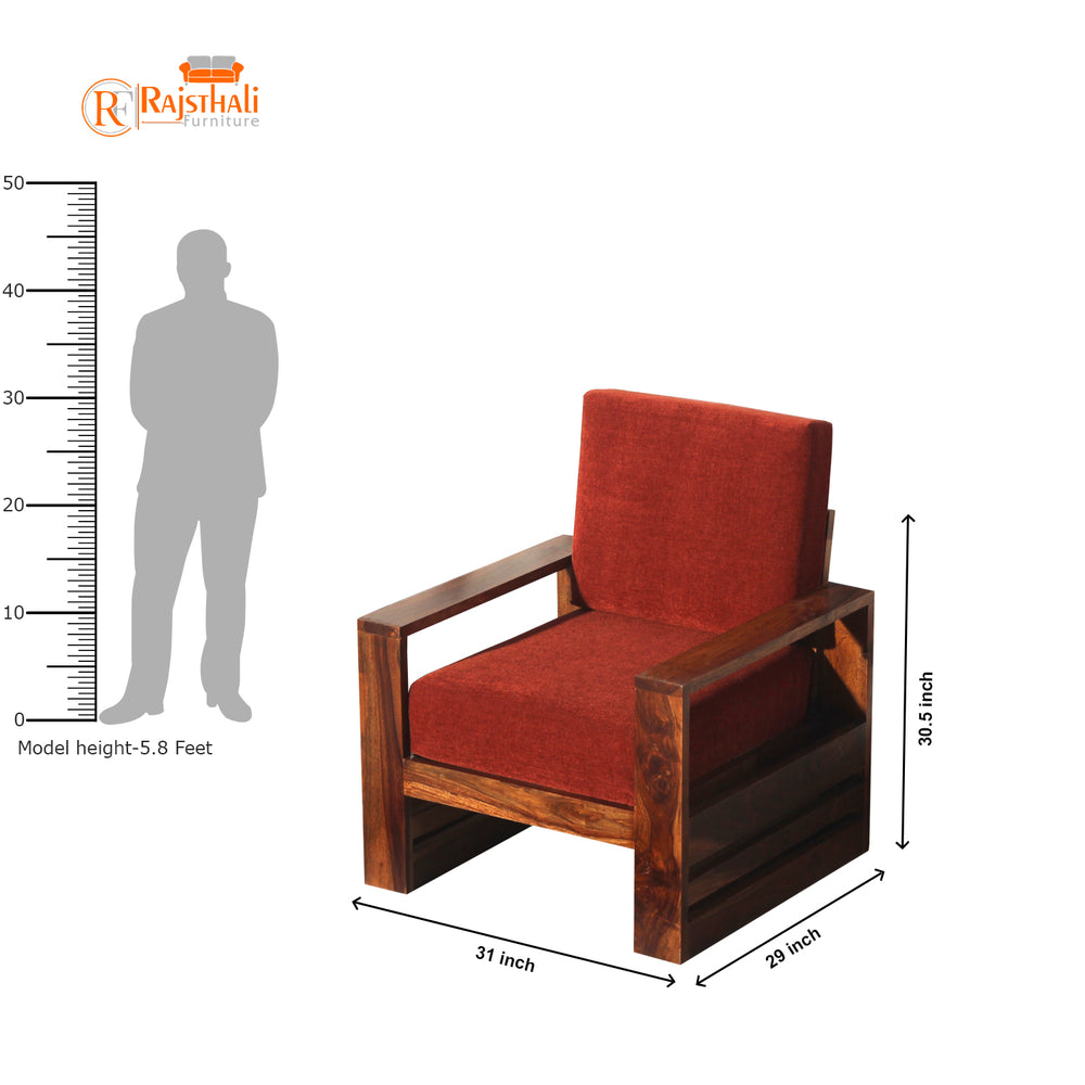 Seam Sheesham Wood Sofa (1 Seater, Honey Oak Finish)