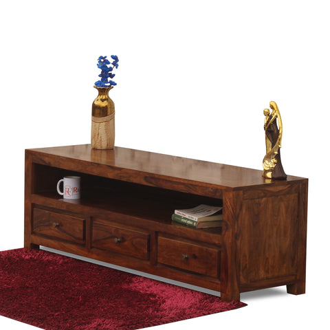 Trent Three Drawers with One Big Shelf wooden LCD cabinet in honey oak finish