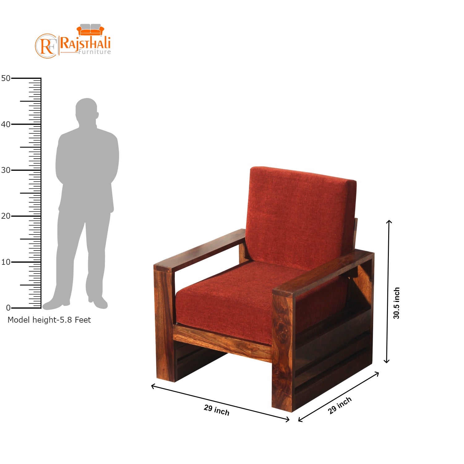 Seam Solid Wood Single Seat Sofa Set In Honey Oak Finished