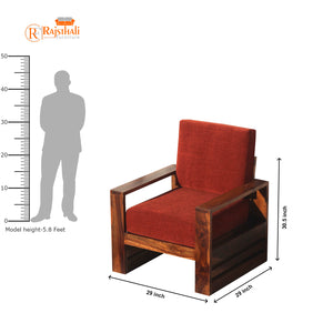 Seam Solid Wood Single Seat Sofa Set In Honey Oak Finished - Rajasthali Furniture 