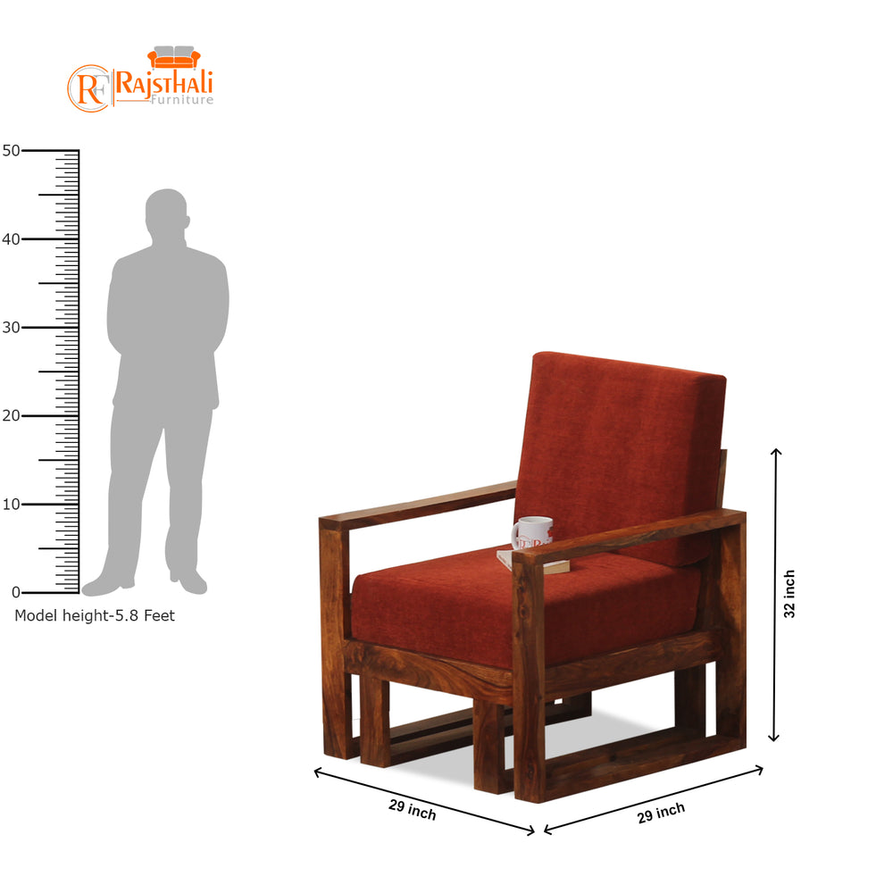 Cucus Double-Leg Sheesham Wood Sofa (1 Seater, Honey Oak Finish)