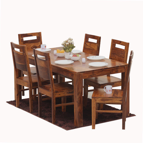 Rosa Solid Sheesham Wood Six Seat Dining Table Set in Natural Finish - Rajasthali Furniture 