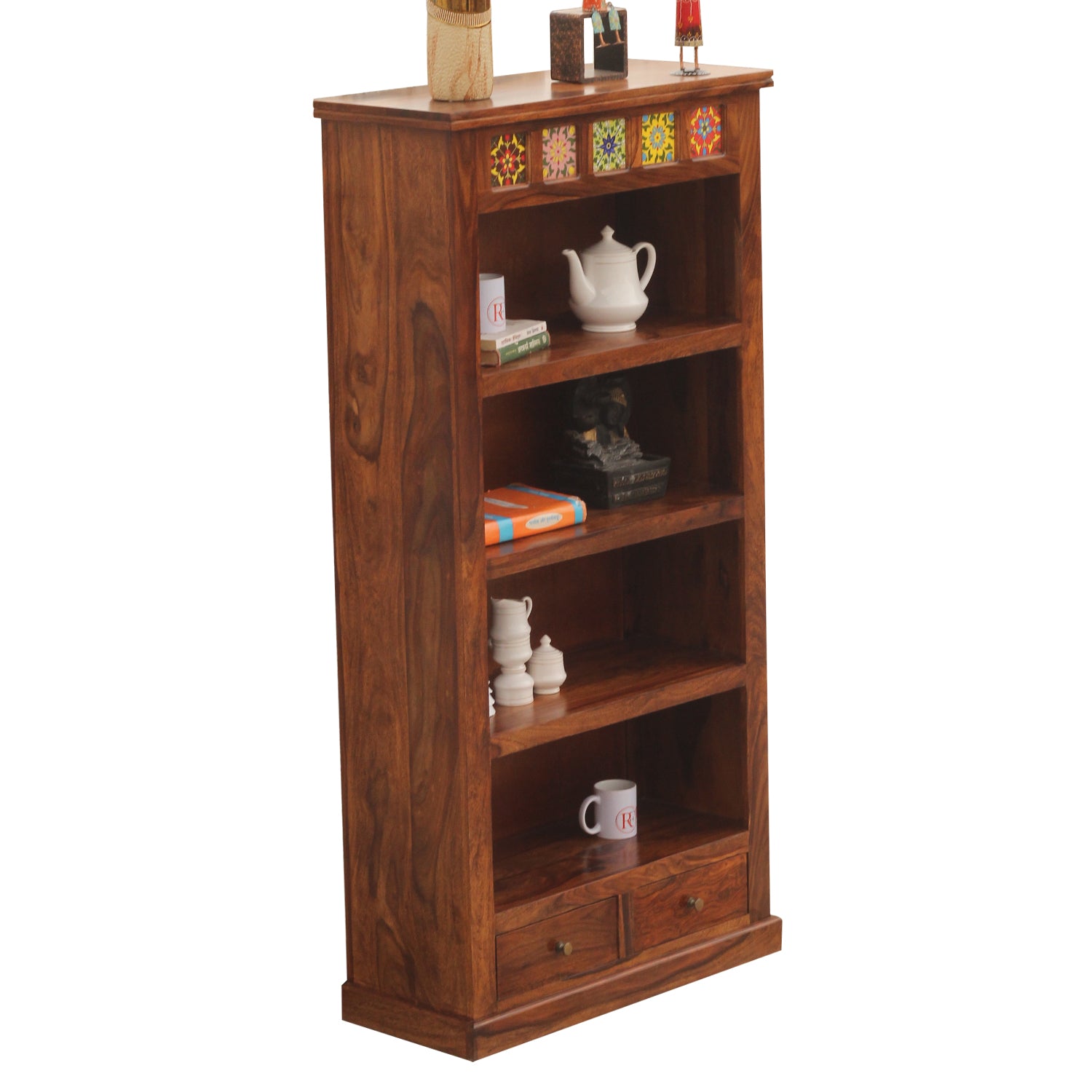 Opus Solid Wood Book Rack and Multipurpose Cabinet in Honey Oak Finish - Rajasthali Furniture 