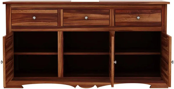 Sheesham Wood Sideboard, 3 Drawers + 3 Door including Tile Design | For Living Room & Home Solid Wood (Finish Color - Natural, Pre-assembled) - Rajasthali Furniture 