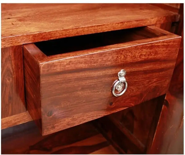 Solid Sheesham Wood 4 Door Almirah with 2 Drawers | Natural Finish | Diamond Design Wooden Wardrobe with Spacious Shelves & Lock