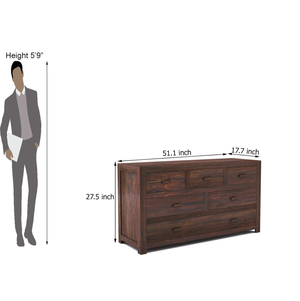Size guide for the six-drawer chest: length 51.1 inches, depth 17.7 inches, height 27.5 inches