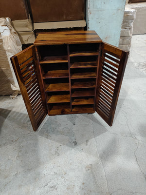 Rajasthali Furniture Woodcrony Sheesham Wood Multipurpose Shoe Rack Cabinet for Home | Solid Wood Shoe Cabinet Storage | Eentrway | Rosewood Slipper Racks for Living Room - Medium, Honey Finish
