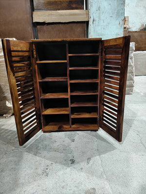 Rajasthali Furniture Woodcrony Sheesham Wood Multipurpose Shoe Rack Cabinet for Home | Solid Wood Shoe Cabinet Storage | Eentrway | Rosewood Slipper Racks for Living Room - Medium, Honey Finish