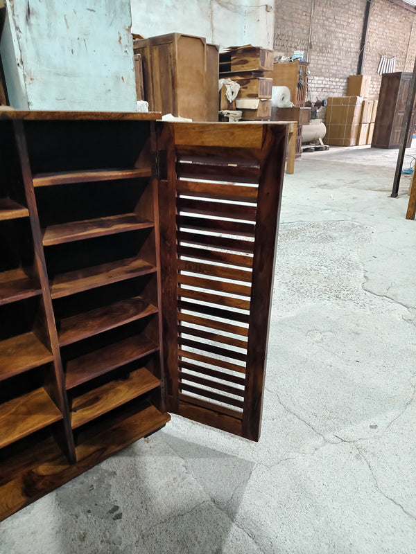 Rajasthali Furniture Woodcrony Sheesham Wood Multipurpose Shoe Rack Cabinet for Home | Solid Wood Shoe Cabinet Storage | Eentrway | Rosewood Slipper Racks for Living Room - Medium, Honey Finish