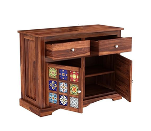 Open tile design Sheesham sideboard with 2 drawers and 4 storage compartments