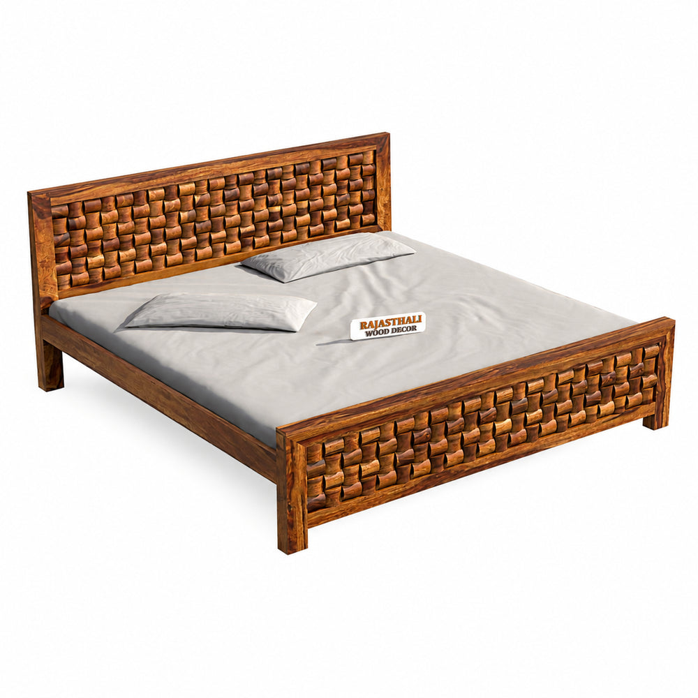 WCRF0131 king size Sheesham wood bed without storage in natural finish - bedroom view