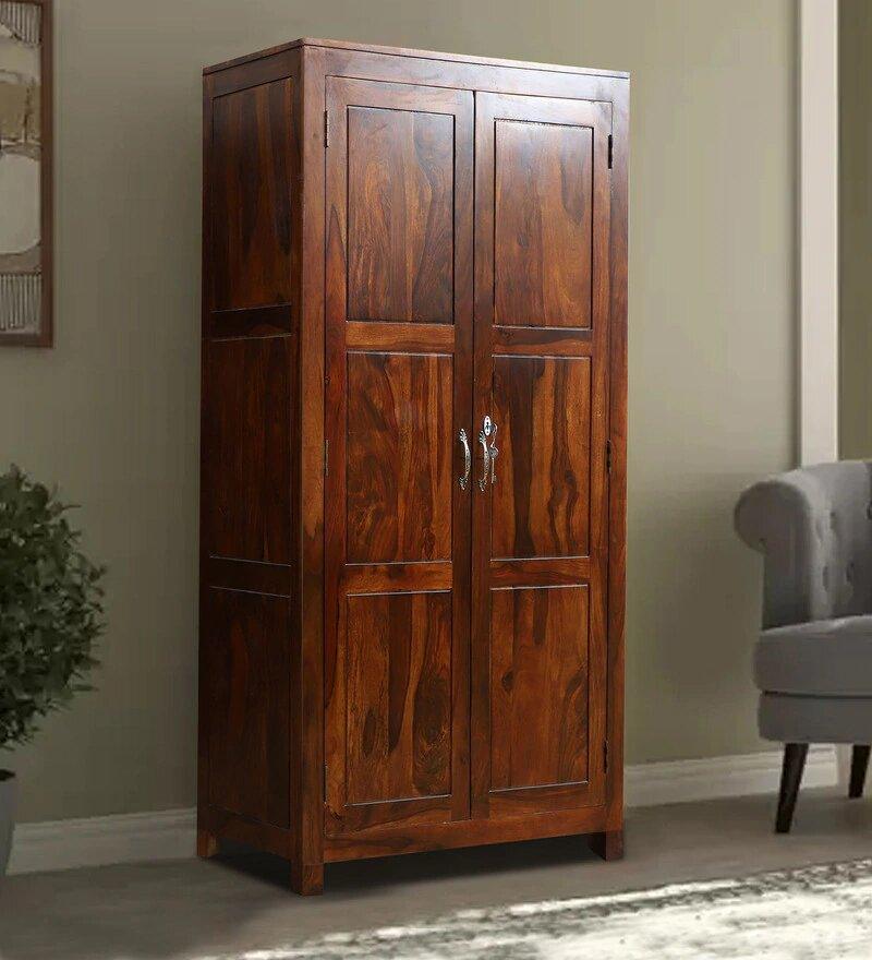 Arizona Solid Wood Two Door Almirah in Honey Oak Finished Rajasthali Furniture - Rajasthali Furniture 