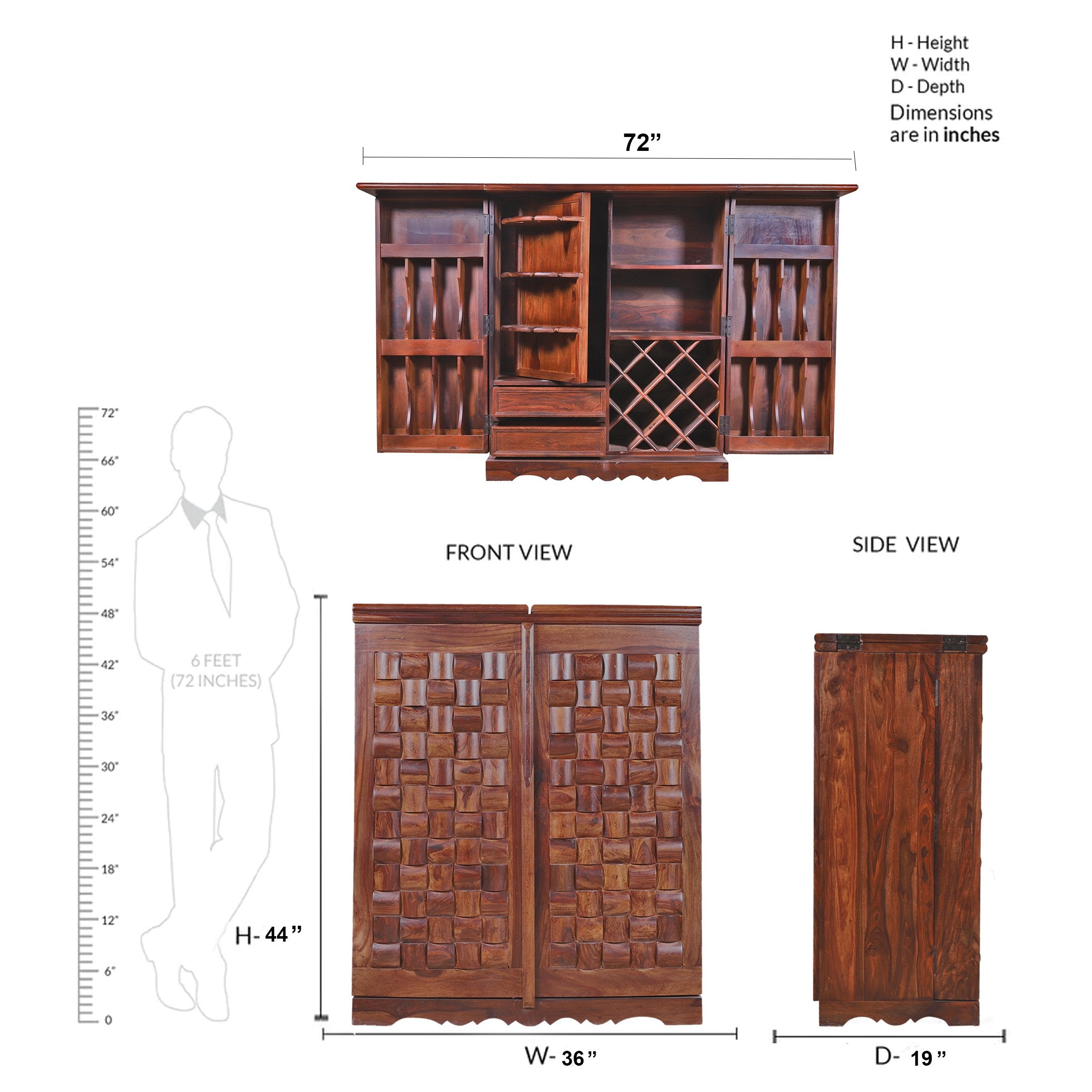 Reidville Solid Wood Bar Unit in Honey oak finished Rajasthali Furniture - rajasthali-furniture