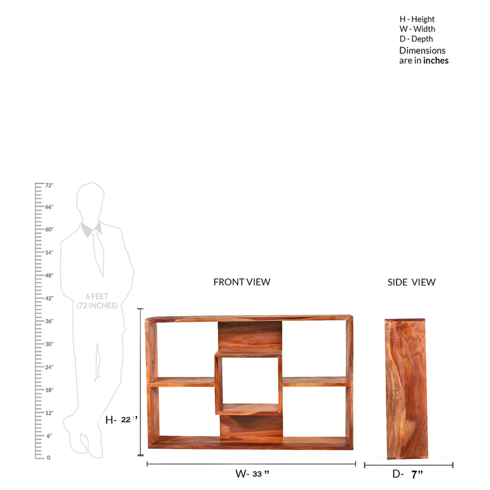 Gracie Sheesham Wood Intersecting Wall Shelves (Natural Finish) - Rajasthali Furniture 