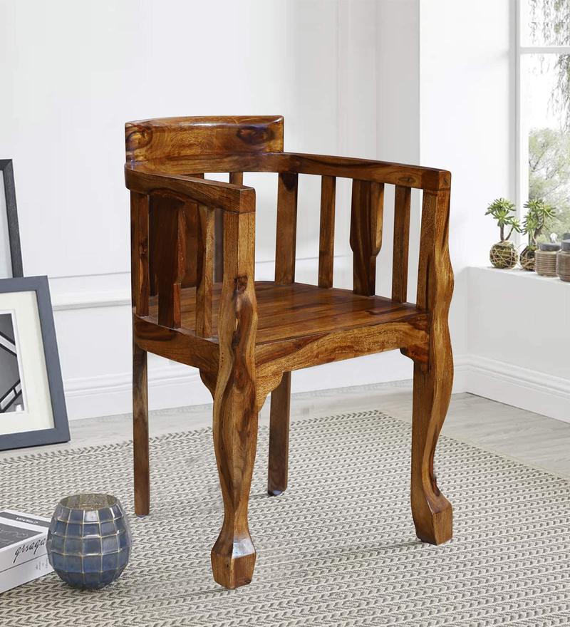 Lubin Solid Wood Living Room Chair in Honey Oak Finished - Rajasthali Furniture 