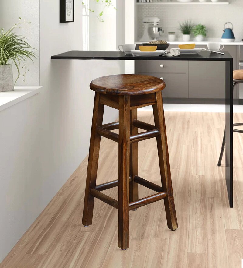 Augusto Solid Wood Kitchen and Bar Stool in Honey Oak Finished Rajasthali Furniture - Rajasthali Furniture 