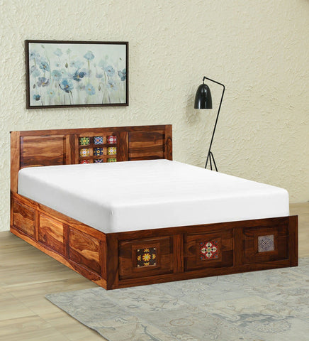 Hinton King Size Double Bed in Honey Oak Finished Rajasthali Furniture - Rajasthali Furniture 