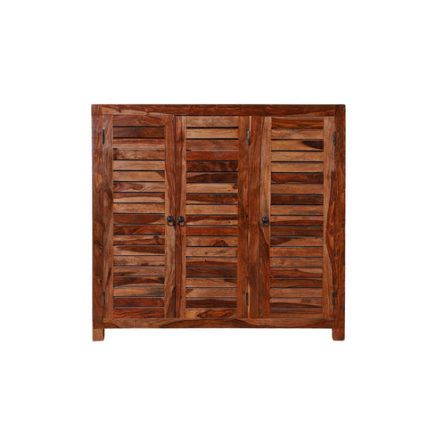 Haze Solid Wood Three Door Shoe Rack - rajasthali-furniture