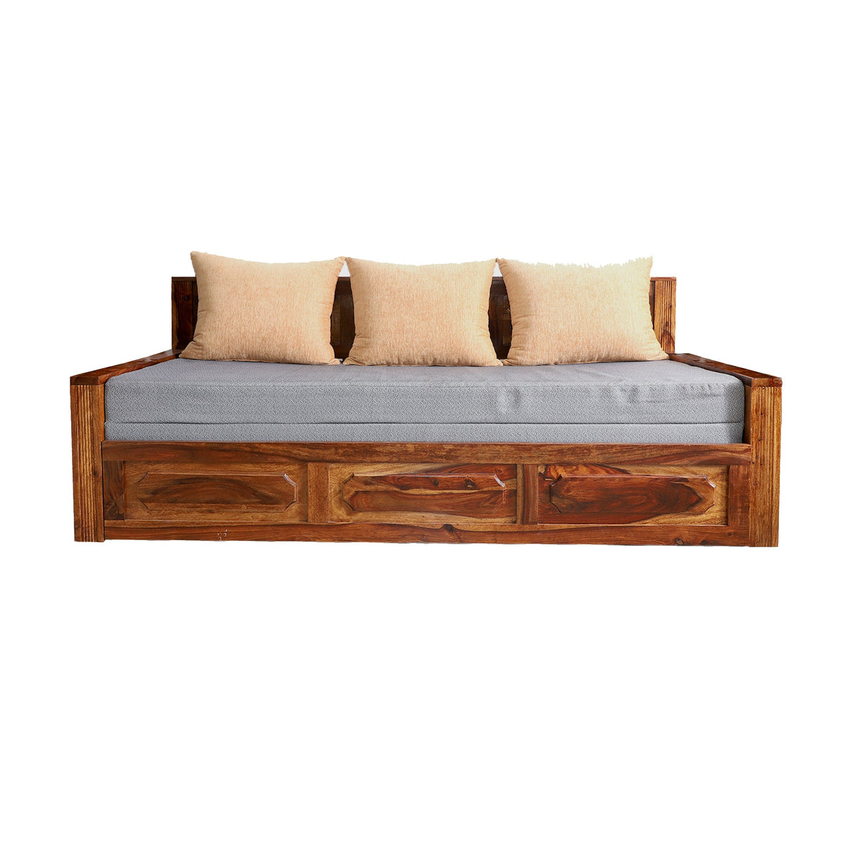 Lesa Solid Wood Sofa cum bed in Natural Finish Rajasthali Furniture - Rajasthali Furniture 