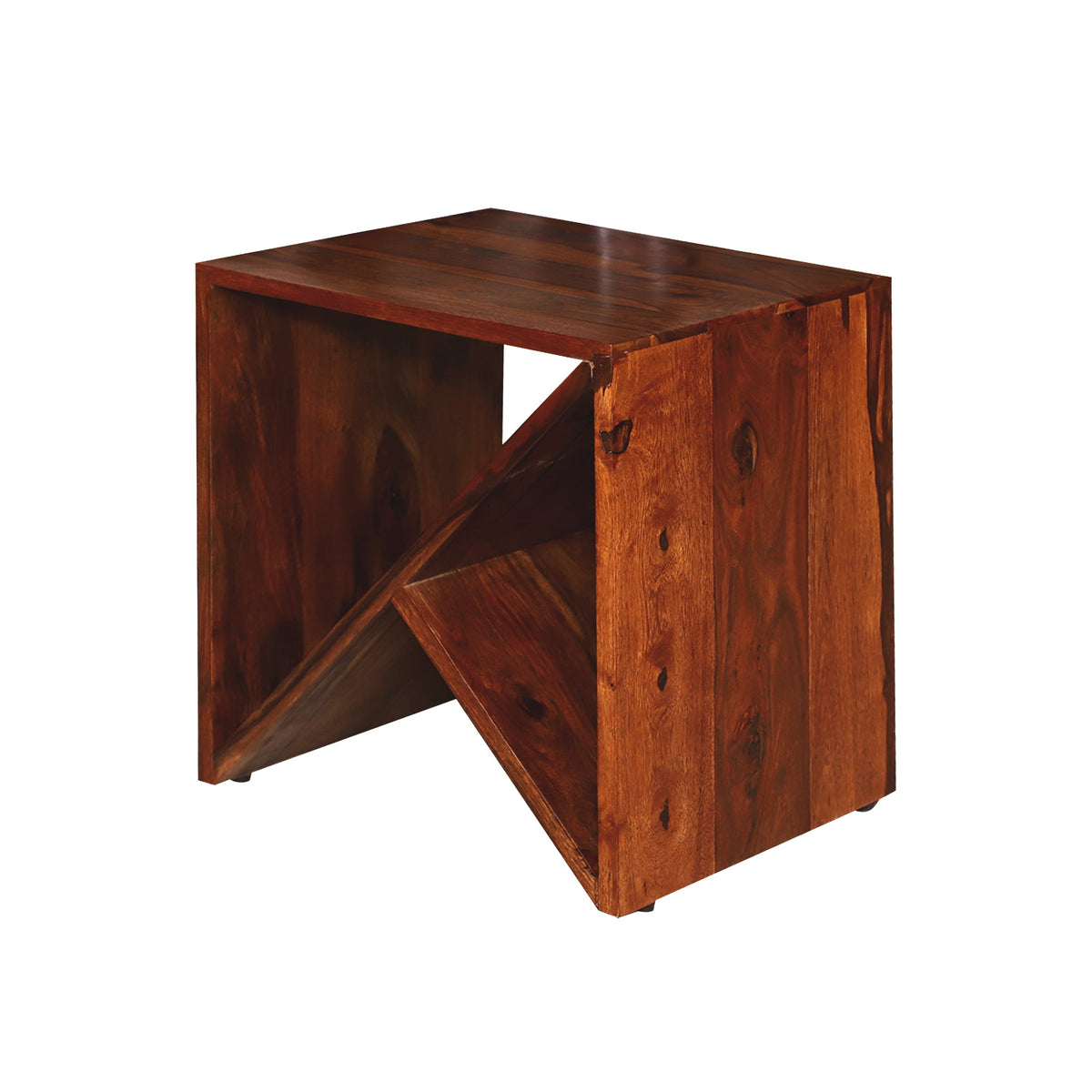 Lasse Floor Mounted Wooden Side Table in Honey Finish - Rajasthali Furniture 