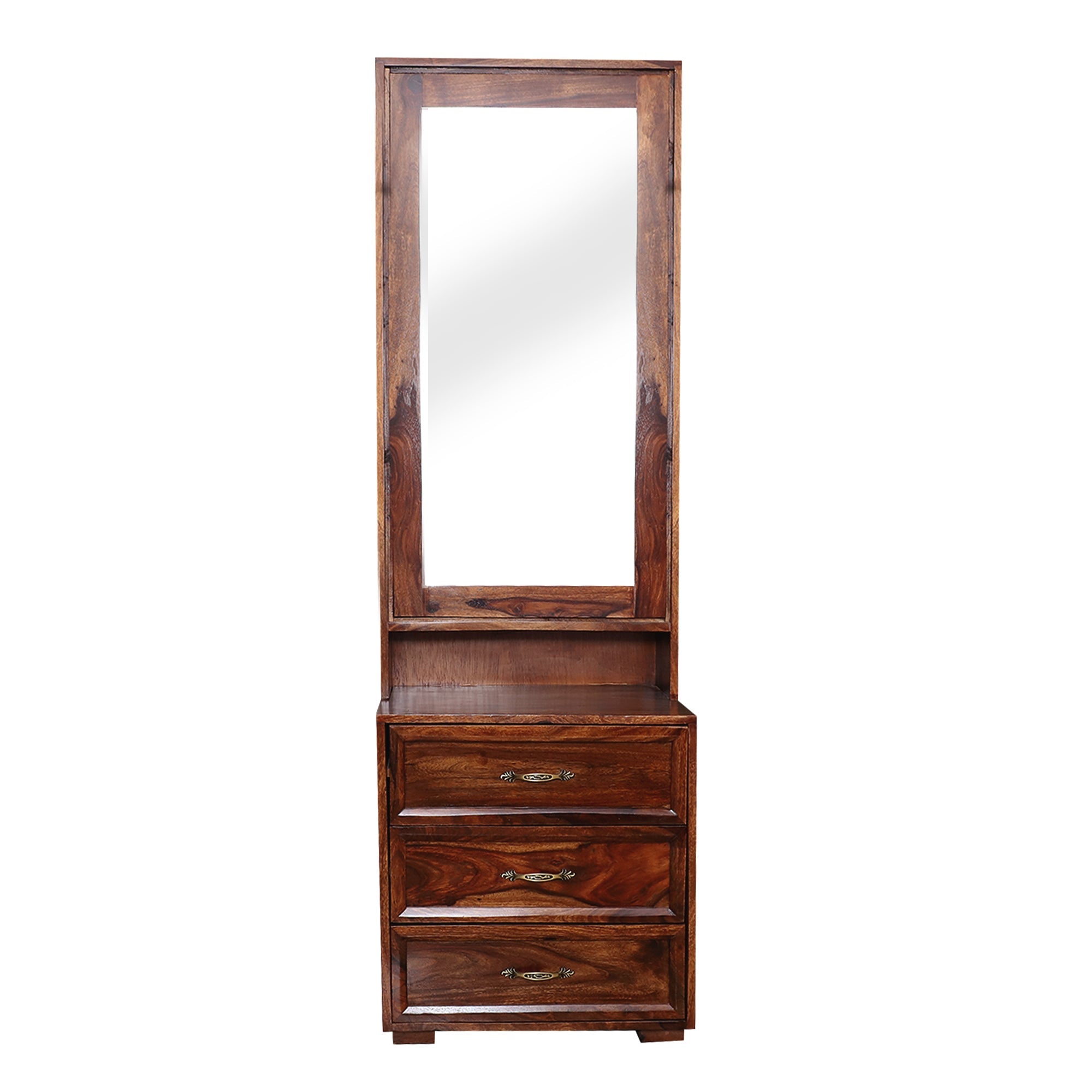 Camille Wooden Dressing Mirror with Hidden Storage in Honey Oak Finish - Rajasthali Furniture 