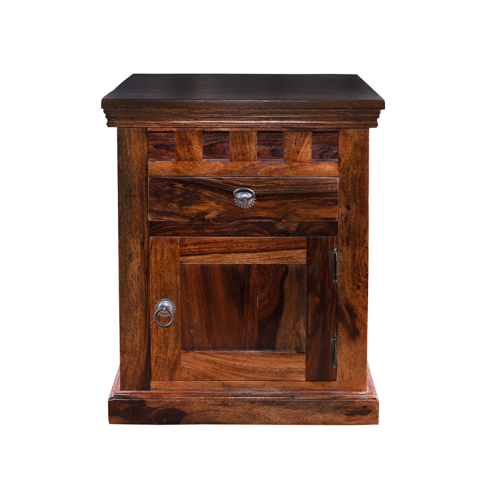 Livia One Door One Drawer Bed Side in Honey Oak Finish - Rajasthali Furniture 
