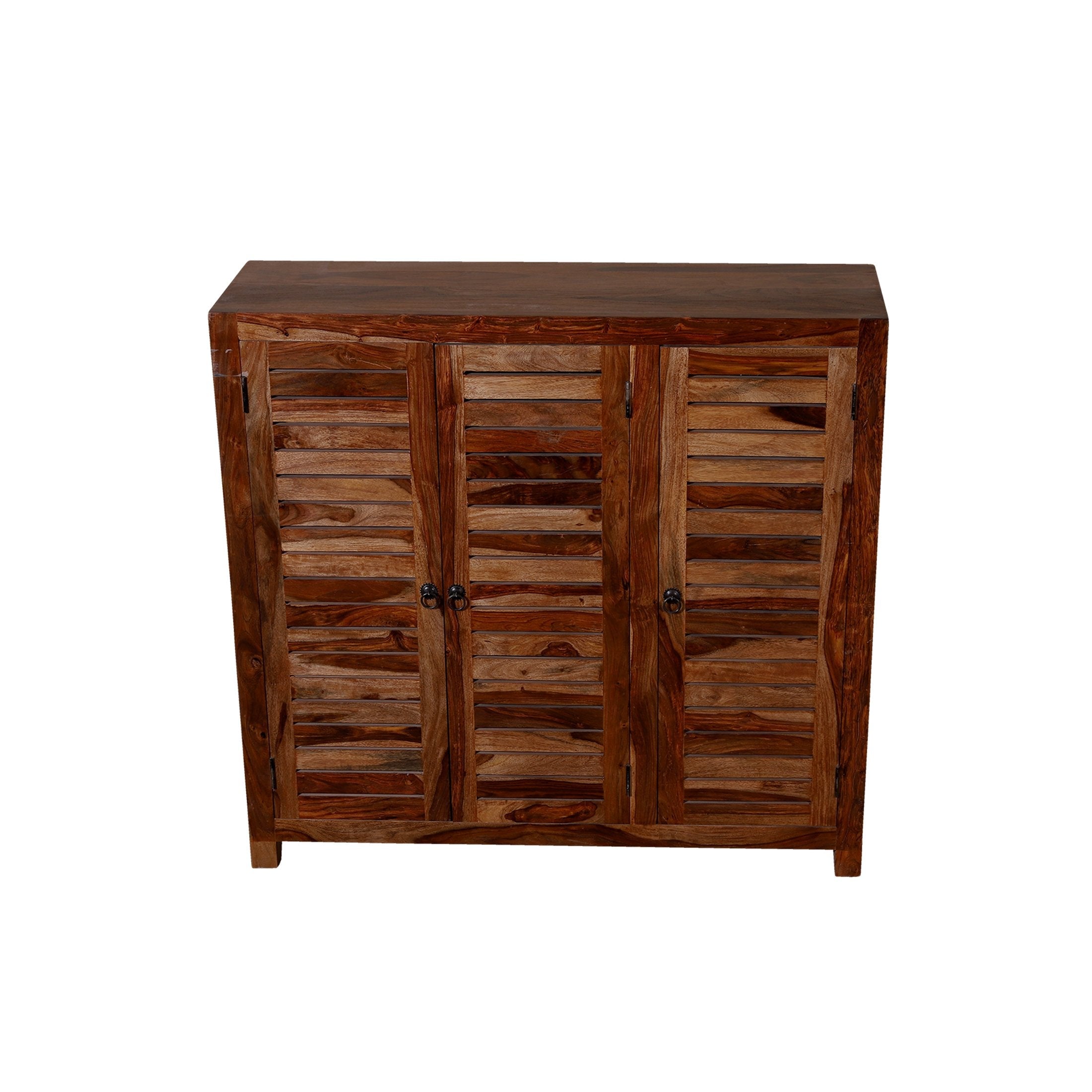 Haze Solid Wood Three Door Shoe Rack - rajasthali-furniture