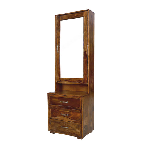 Camille Wooden Dressing Mirror with Hidden Storage in Honey Oak Finish - Rajasthali Furniture 