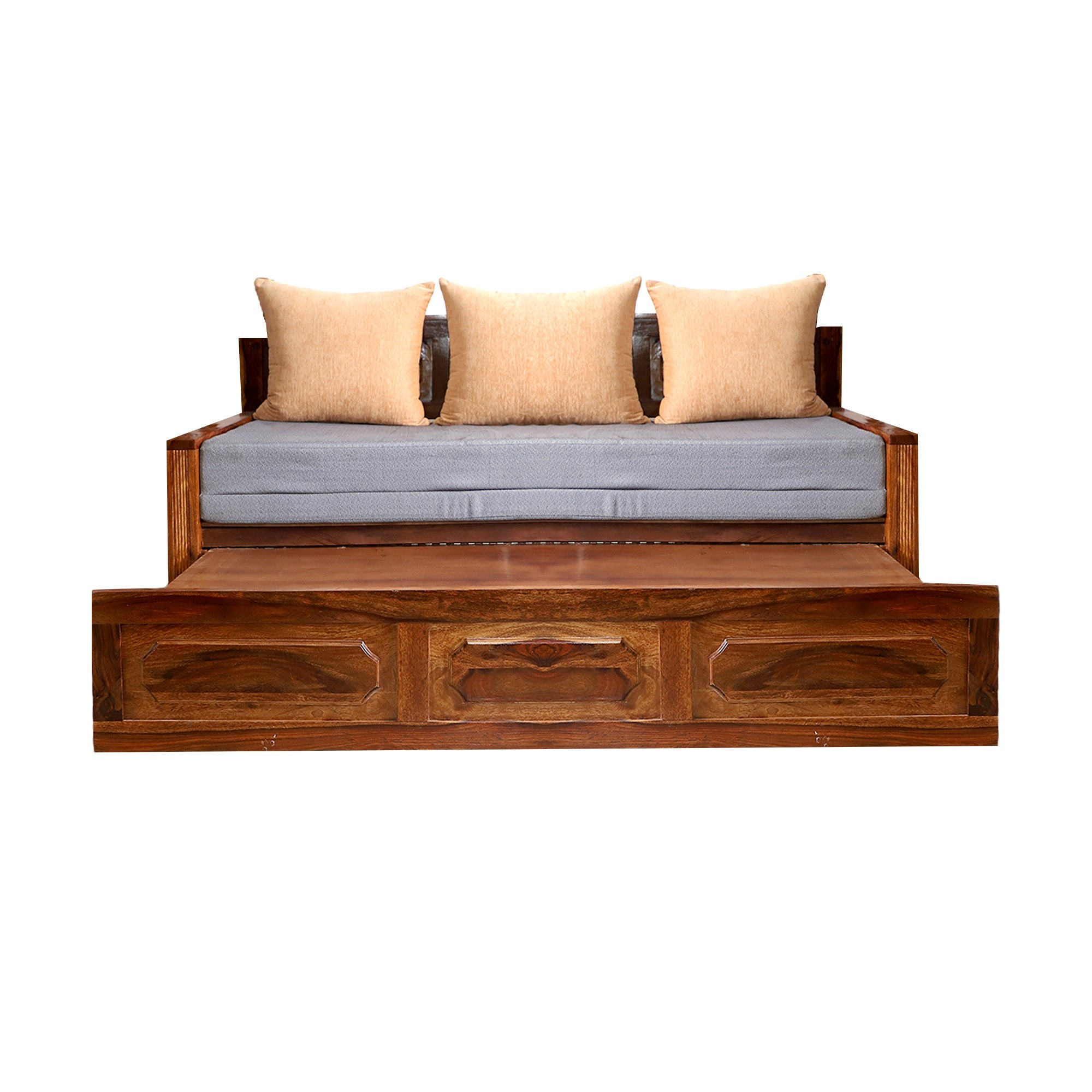 Lesa Solid Wood Sofa cum bed in Natural Finish Rajasthali Furniture - Rajasthali Furniture 