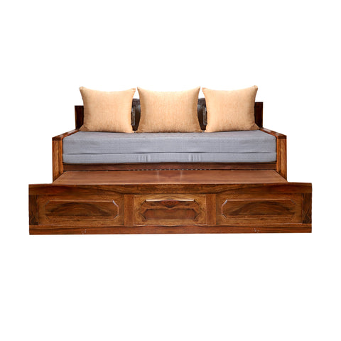 Lesa Solid Wood Sofa cum bed in Natural Finish Rajasthali Furniture - Rajasthali Furniture 