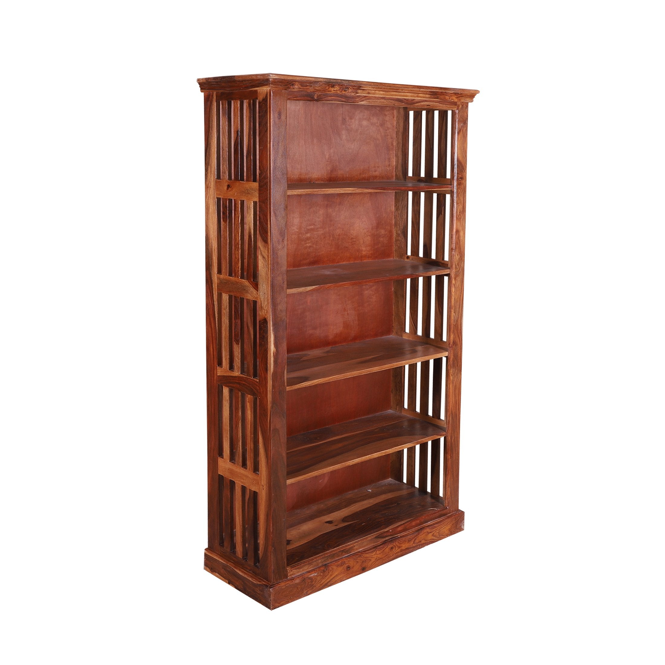 Solid Wood Book Case with wooden jali in Natural Finish - rajasthali-furniture